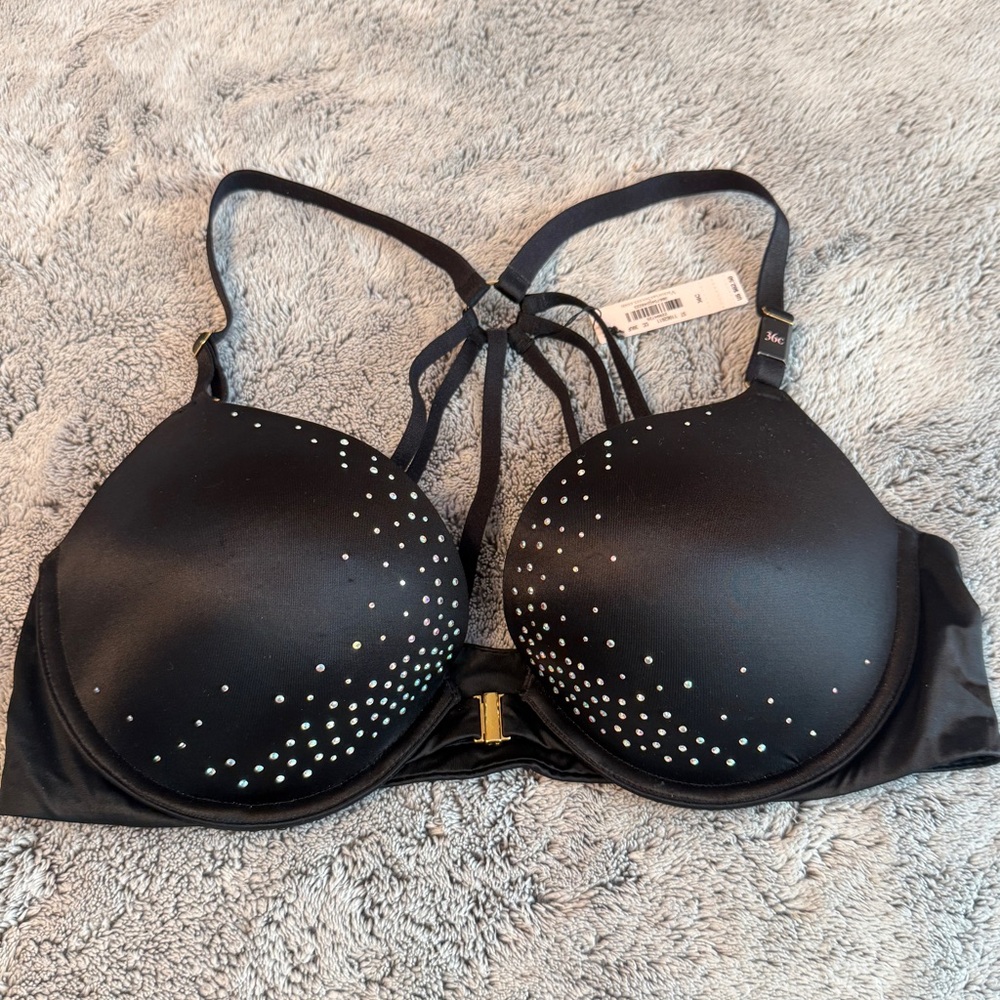 Victorias Secret Fashion Show Bedazzled Strappy Front Close Push Up Bra